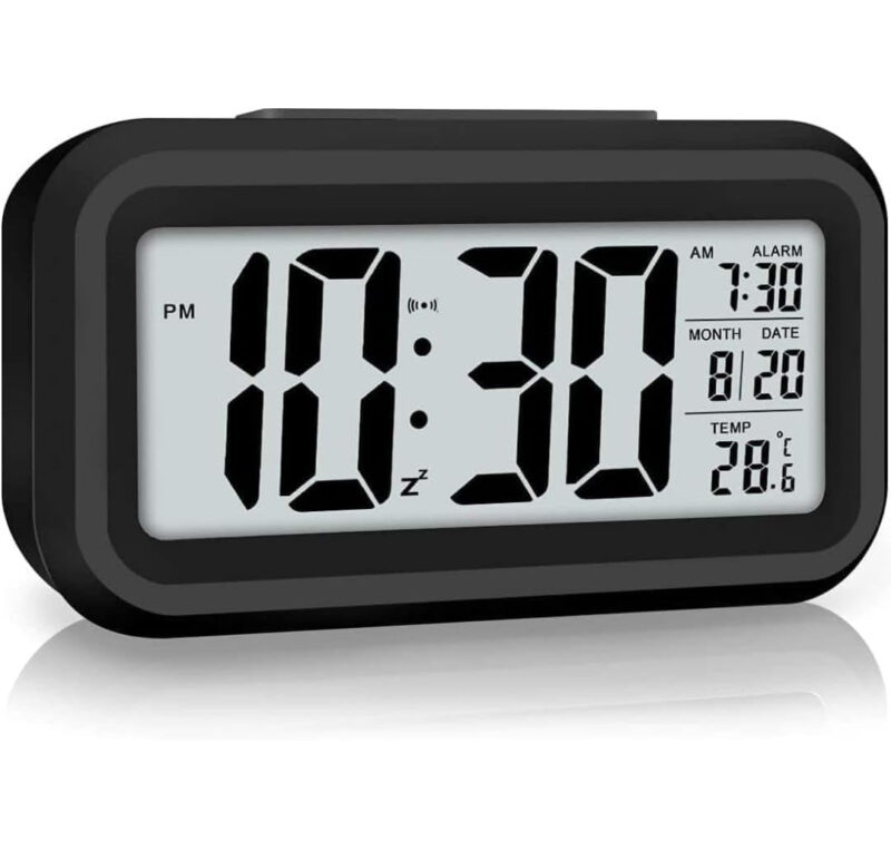 Loud Digital Alarm Clock with Timer & Sensor for Students & Heavy Sleepers