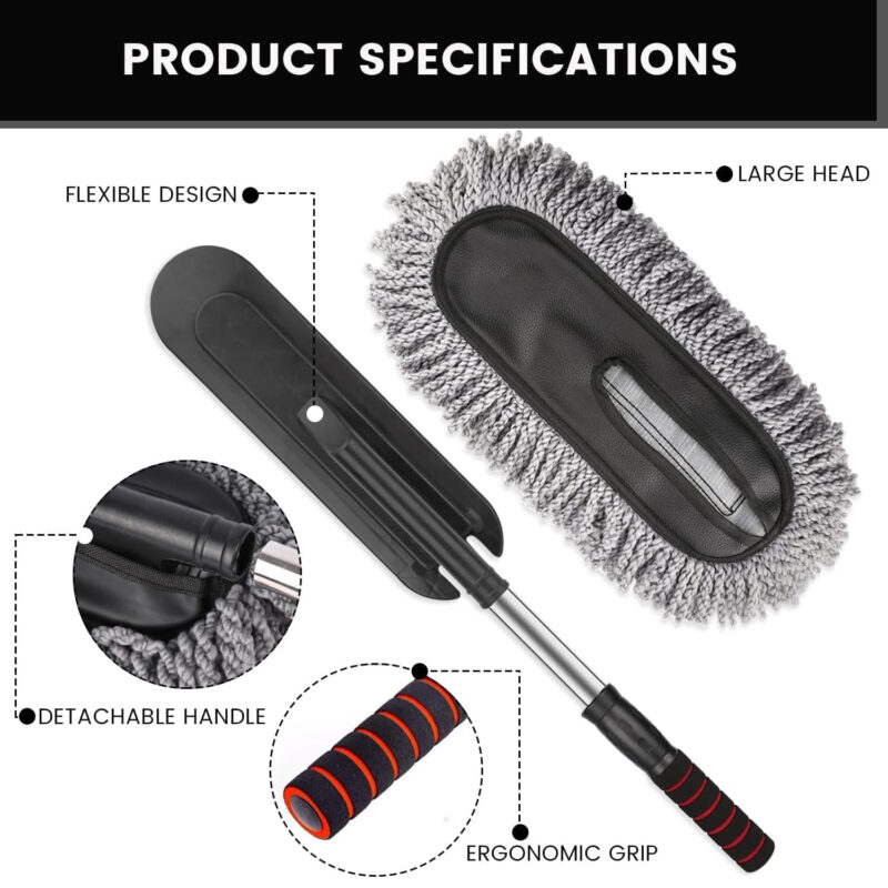 Soft Microfiber Car Duster with Extendable Handle – Grey - Image 4