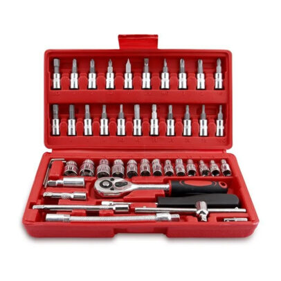 46-Pcs 1/4” Drive Socket Wrench Set – Metric Cr-V Sockets & Ratchet for Auto Repairs