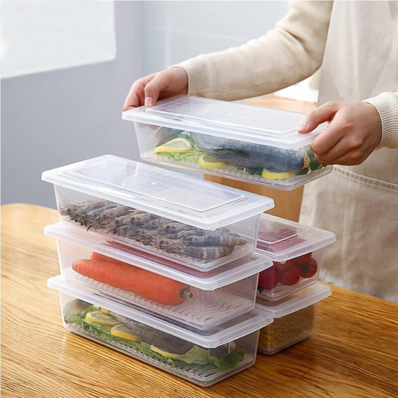 6-Pack 1500ML Transparent Fridge Organizer Boxes with Removable Drain Plate & Secure Lids - Image 2