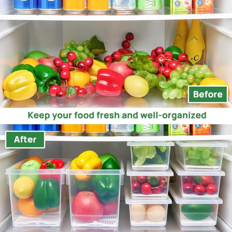 6-Pack 1500ML Transparent Fridge Organizer Boxes with Removable Drain Plate & Secure Lids - Image 6