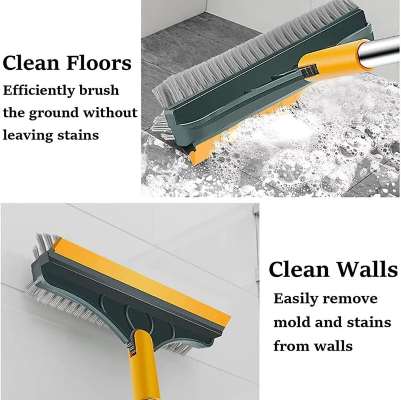 3-in-1 Bathroom Cleaning Brush with Wiper – Rotating Floor Scrubber & Long Handle - Image 2