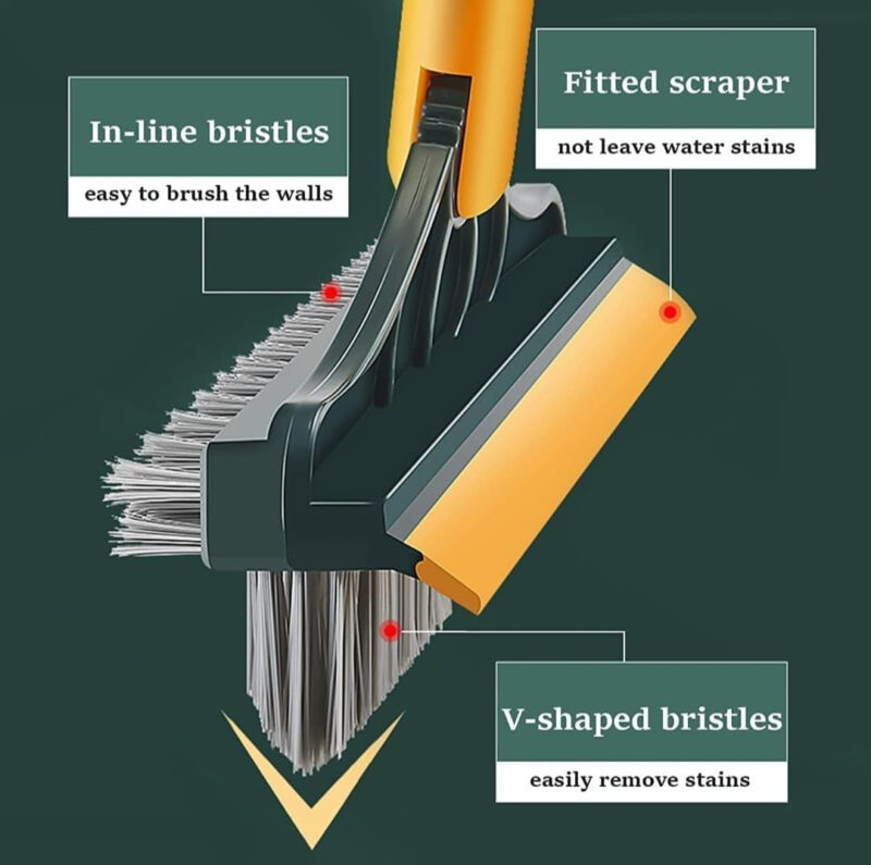 3-in-1 Bathroom Cleaning Brush with Wiper – Rotating Floor Scrubber & Long Handle - Image 4