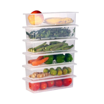 6-Pack Fridge Organizer Boxes with Drain Plate & Locking Lids – 1500ML BPA-Free Containers