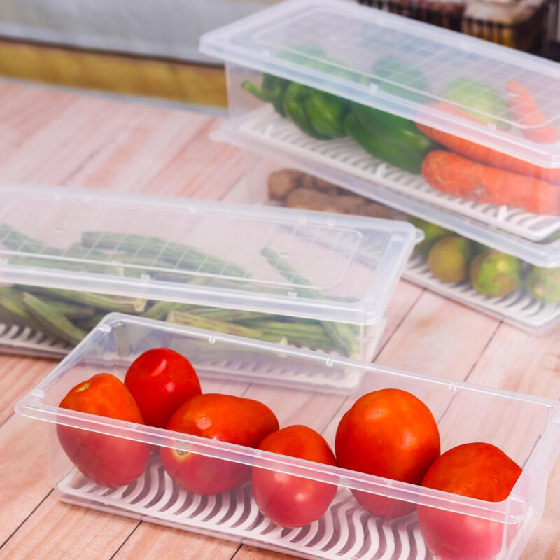 6-Pack Fridge Organizer Boxes with Drain Plate & Locking Lids – 1500ML BPA-Free Containers - Image 5