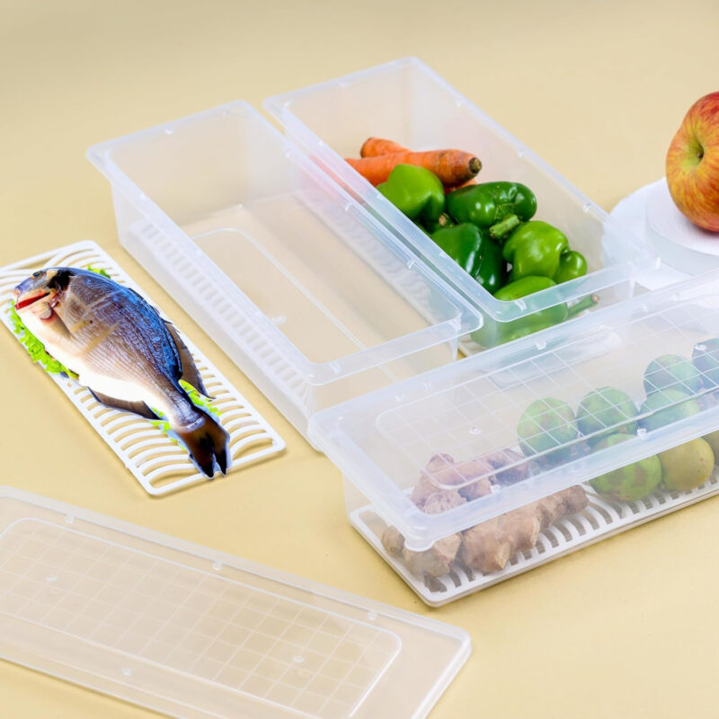 6-Pack Fridge Organizer Boxes with Drain Plate & Locking Lids – 1500ML BPA-Free Containers - Image 7