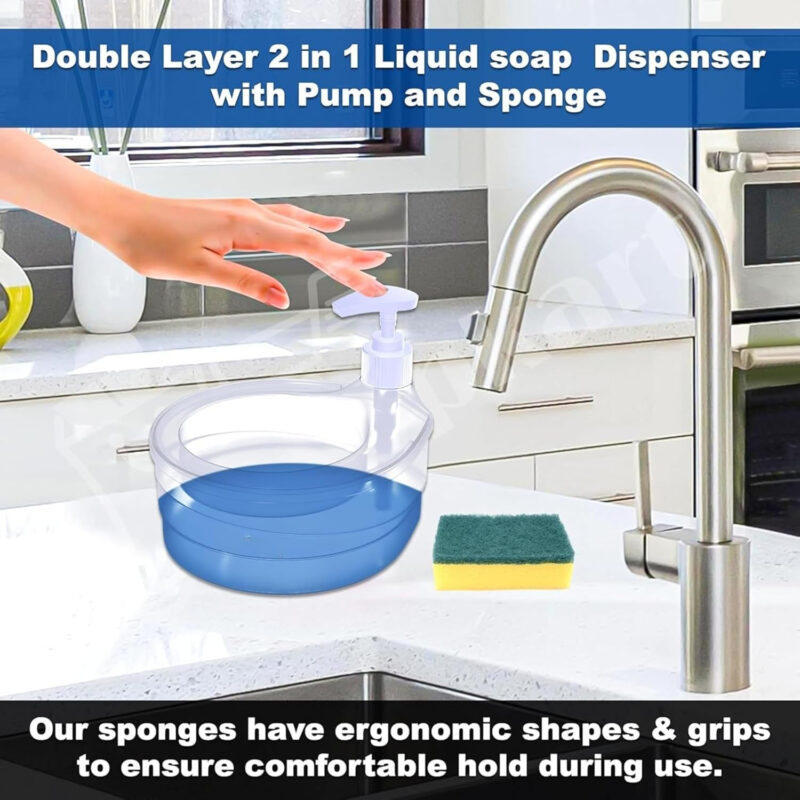 2-in-1 Dish Soap Dispenser with Sponge Holder – 1000ml Refillable Kitchen Soap Pump - Image 3