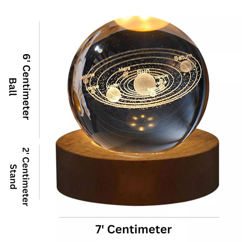 3D Galaxy Crystal Ball Night Light – USB LED Saturn Planet Lamp with Wooden Base - Image 2