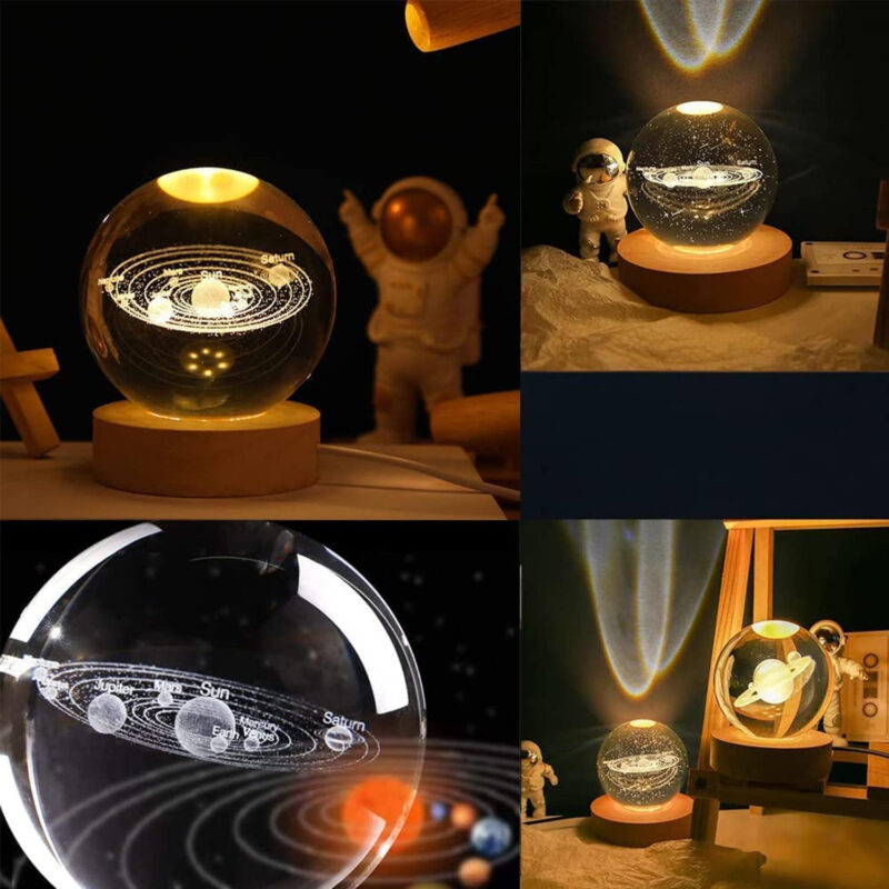 3D Galaxy Crystal Ball Night Light – USB LED Saturn Planet Lamp with Wooden Base - Image 5