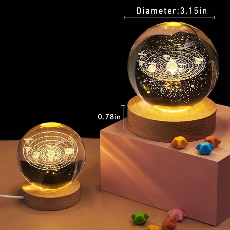 3D Galaxy Crystal Ball Night Light – USB LED Saturn Planet Lamp with Wooden Base - Image 7