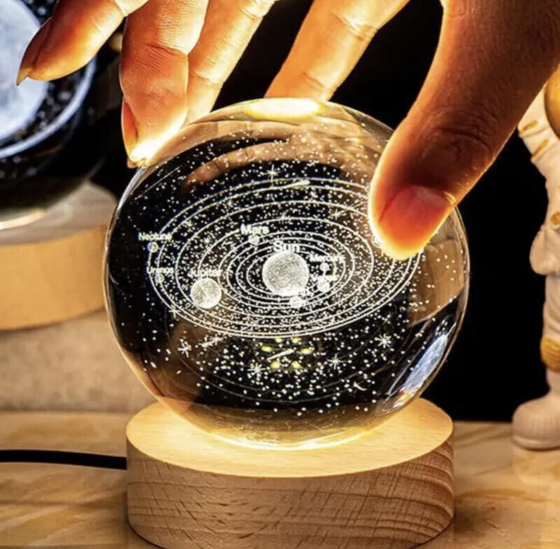 3D Galaxy Crystal Ball Night Light – USB LED Saturn Planet Lamp with Wooden Base - Image 8