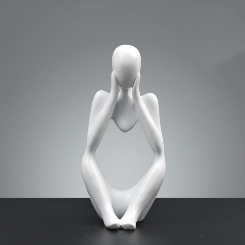 ASW Abstract Thinker Sculpture Set, White Resin Decorative Figurines, Modern Art Home Decor, 3-Piece - Image 4