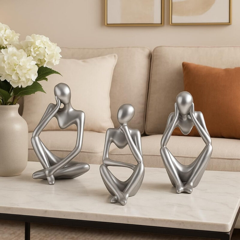 ASW Abstract Thinker Sculpture Set, White Resin Decorative Figurines, Modern Art Home Decor, 3-Piece - Image 7