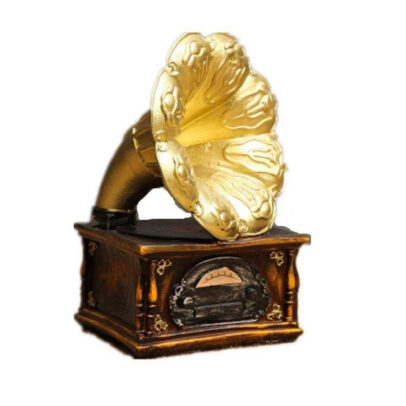 ASW Vintage Gramophone Decorative Model, 10x10x18 cm, Gold Resin