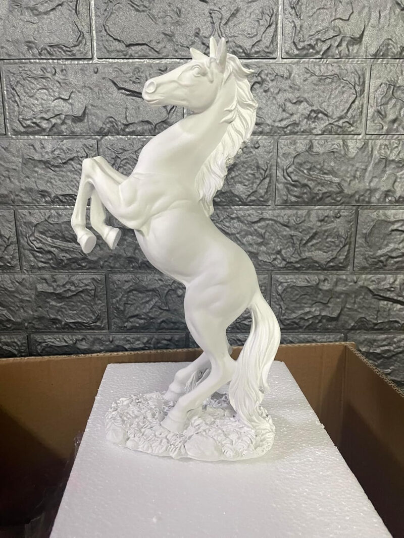 ASW Decorative Horse Statue, 18 x 31.5 cm, White Resin Rearing Horse Figurine - Image 2
