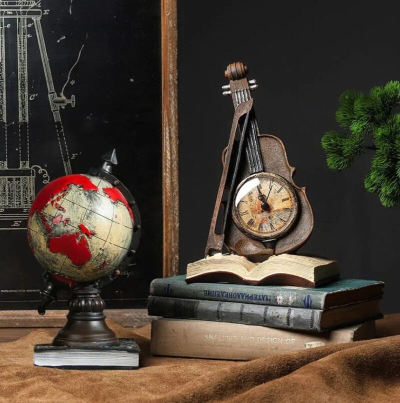 ASW Violin-Shaped Decorative Clock, Resin Book Stand Design, 15.5 x 11.5 x 26 cm, Vintage Brown - Image 3
