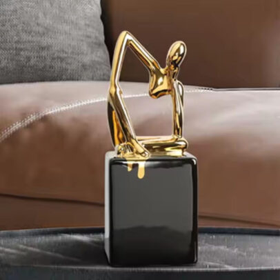 ASW Creative Thinker Design Showpieces Sitting Relax in Gold Room Decoration Item Luxury Ceramic Home Decor, Gold, 7X7.5X23 cms Size
