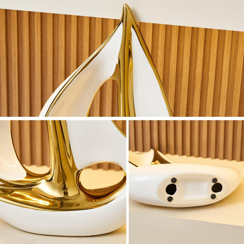 ASW Modern Sailboat Sculpture, White and Gold, Decorative Boat Figurine, 63.5x21.6x78.7 cm - Image 4