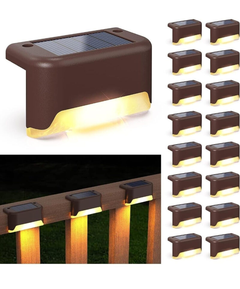 IDELLA Solar Deck Lights Outdoor, 8PCS Solar Step LED Waterproof Lighting for Outdoor Deck, Patio, Driveway (Warm White)