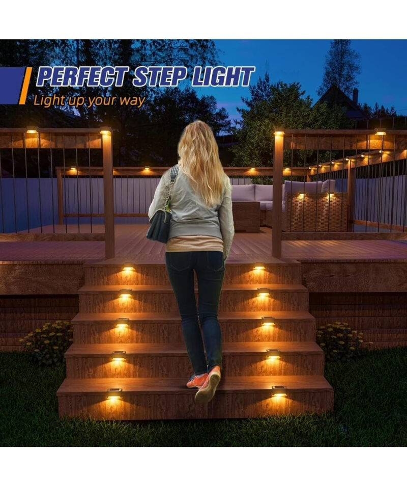 IDELLA Solar Deck Lights Outdoor, 8PCS Solar Step LED Waterproof Lighting for Outdoor Deck, Patio, Driveway (Warm White) - Image 2