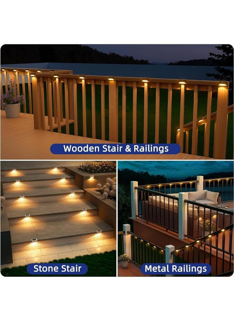 IDELLA Solar Deck Lights Outdoor, 8PCS Solar Step LED Waterproof Lighting for Outdoor Deck, Patio, Driveway (Warm White) - Image 6