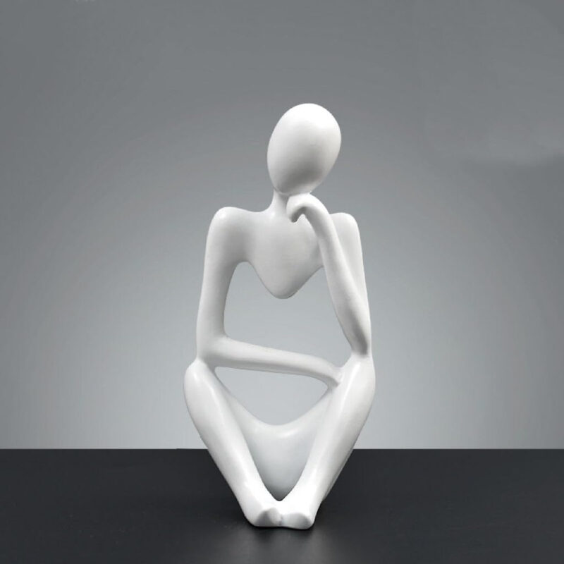 ASW Abstract Thinker Sculpture Set, White Resin Decorative Figurines, Modern Art Home Decor, 3-Piece - Image 2