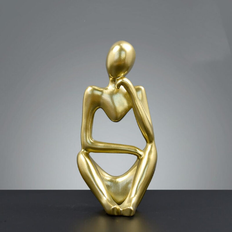 ASW Abstract Thinker Sculpture Set, Gold Resin Decorative Figurines, Contemporary Home Decor, 3-Piece - Image 2
