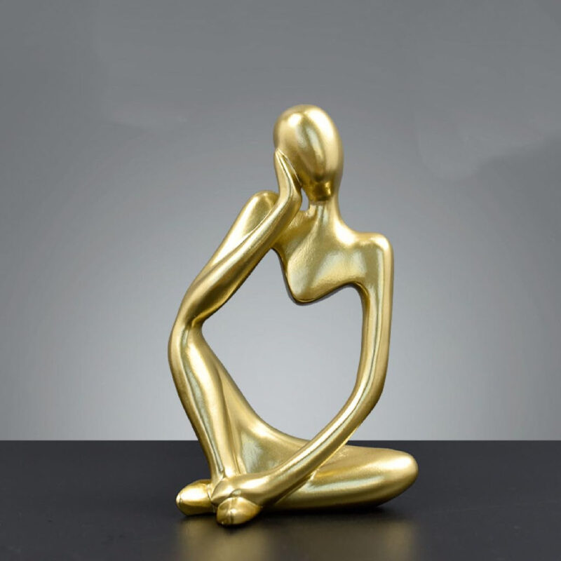 ASW Abstract Thinker Sculpture Set, Gold Resin Decorative Figurines, Contemporary Home Decor, 3-Piece - Image 3