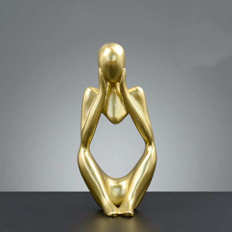 ASW Abstract Thinker Sculpture Set, Gold Resin Decorative Figurines, Contemporary Home Decor, 3-Piece - Image 4