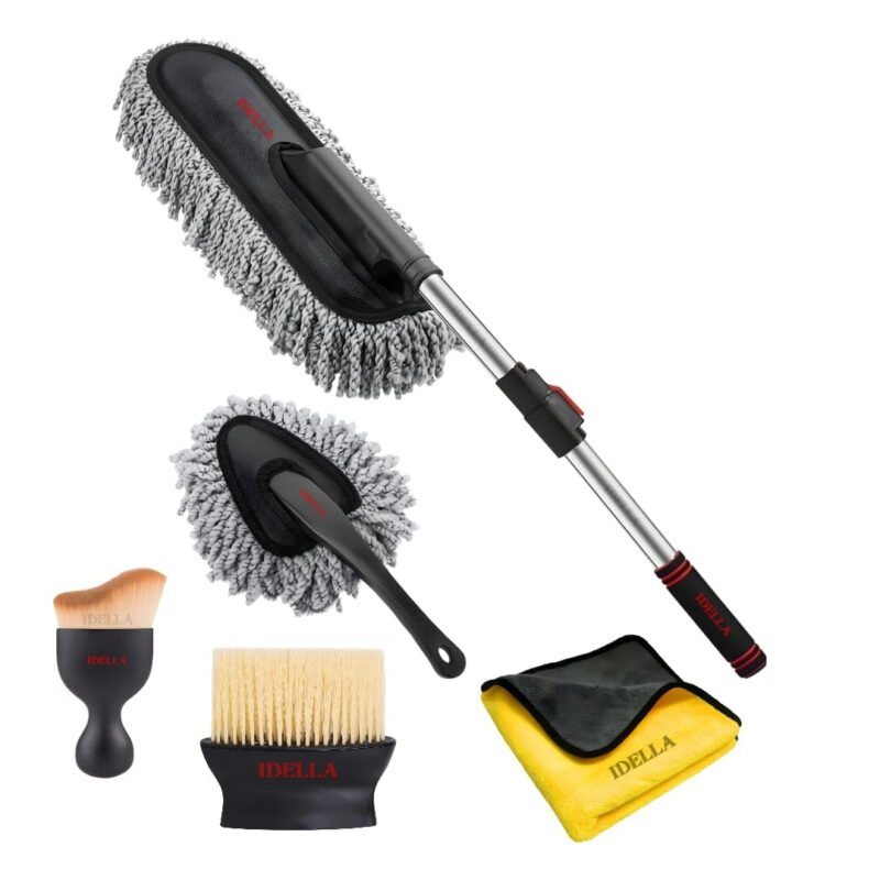 C.HERRY LEGGINGS 5 PCS Microfiber Car Duster Kit|Interior & Exterior Car Cleaning Detailing Tool|Scratch & Lint Free,Pollen Removing|Extendable Long Handle Duster for Car,SUV,& Motorcycle,Multicolour